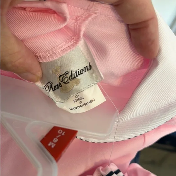 Rare Editions Pink Dress with Navy Striped Accents and Bow with matching hat - Picture 11 of 14